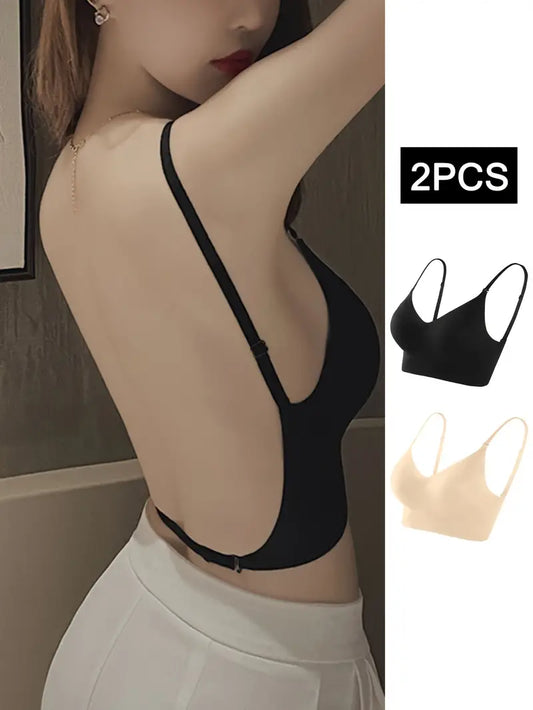 Wireless Backless Push-Up Bra: Breathable & Seamless, High Support Knit Polyamide, Removable Pads - Stylish Everyday Lingerie